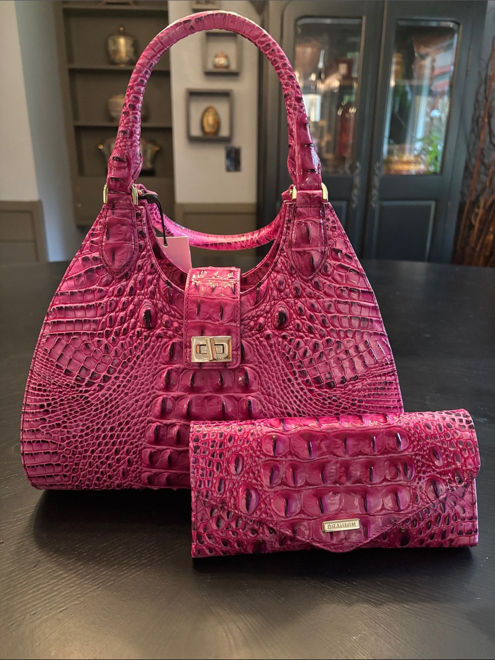 NWT Brahmin Adrian handbag and matching Veronica wallet in electric fuchsia Melb